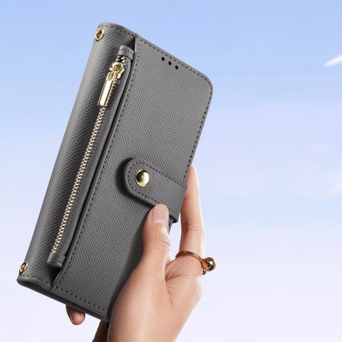 Etui skórzane Dux Ducis Lawa na iPhone 16 Pro Max z odłączanym portfelem magnetycznym - szare