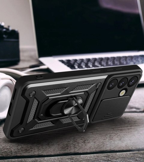 Pancerne etui Hybrid Armor Camshield z podstawką i osłoną aparatu na Realme P3 5G - czarne