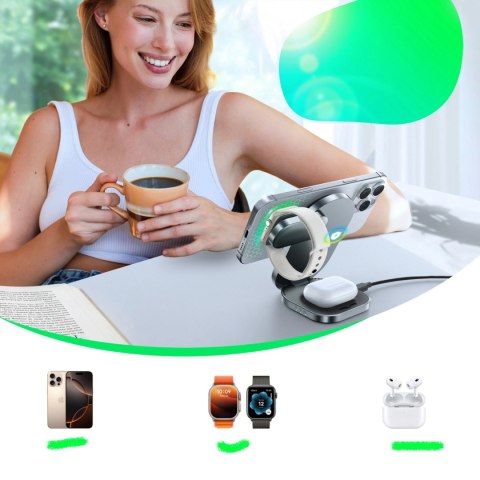 Ładowarka indukcyjna Joyroom JR-W17 Qi 3w1 bezprzewodowa - czarna