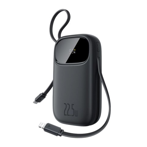 Powerbank Baseus EnerFill FC31 QPow3 10000mAh 22.5W z wyświetlaczem cyfrowym i 2 wbudowanymi kablami (USB-C + Lightning) - czarn