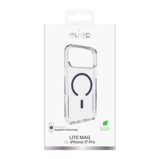 Etui Puro Lite Mag TPU+PC kompatybilne z MagSafe na iPhone 17 Pro - przezroczyste z niebieskim pierścieniem
