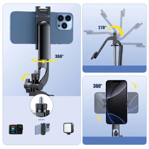 Selfie stick Wozinsky WC1Y70S teleskopowy tripod 1.7m z uchwytem na telefon - czarny