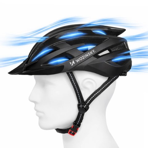 Kask rowerowy MTB Wozinsky z odpinanym daszkiem i tylną lampką USB 54-57 cm - czarny