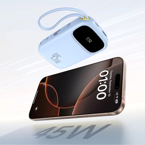 Powerbank Baseus EnerFill FC31 QPow3 20000mAh 45W z wyświetlaczem z kablami USB-C i Lightning - niebieski