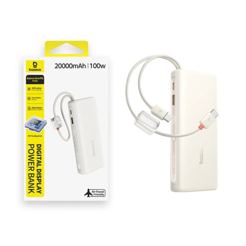 Powerbank Baseus EnerFill FC41 20000mAh 100W z wyświetlaczem cyfrowym z dwoma wbudowanymi kablami USB-C - beżowy