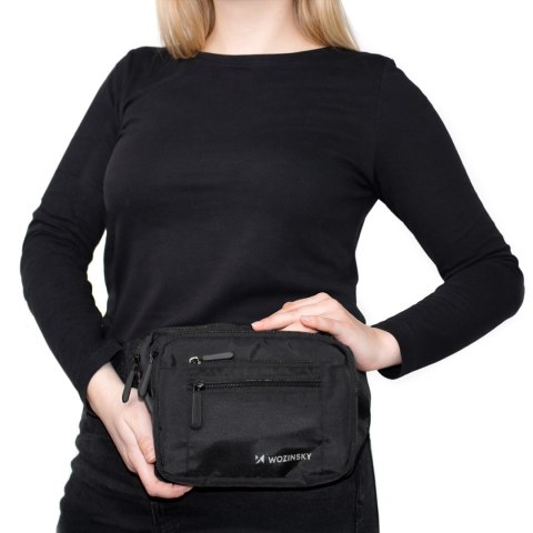 Saszetka biodrowa Wozinsky WSB-W1 na ramię unisex regulowany pasek wodoodporna - czarna