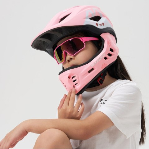 Kask rowerowy Rockbros TT-32002 Rabbit dziecięcy z odpinaną szczęką rozmiar M (54-58) - różowy