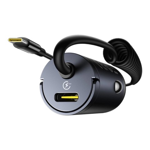 Ładowarka samochodowa Baseus Tiny Star 30W z wbudowanym spiralnym kablem USB-C - czarna