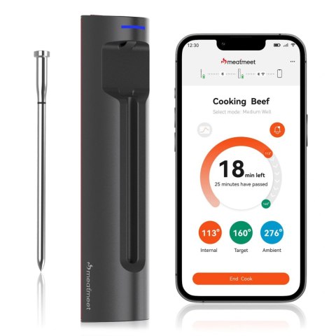 Termometr kuchenny Meatmeet S Pro z aplikacją Bluetooth do grilla piekarnika wędzarni - szary