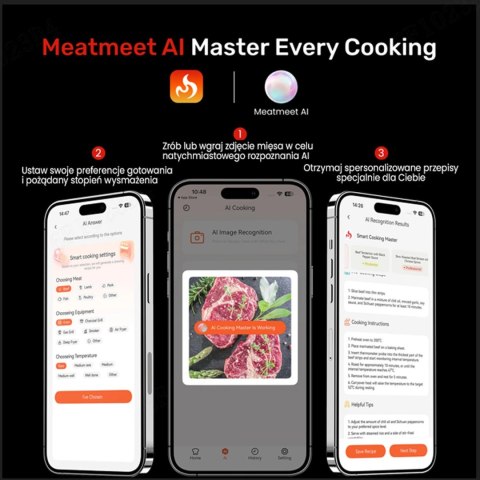 Termometr kuchenny Meatmeet S Pro z aplikacją Bluetooth do grilla piekarnika wędzarni - szary