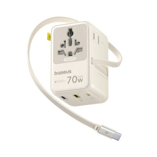Adapter podróżny Baseus EnerCore CG11 70W 6w1 ze zwijanym kablem USB-C - biały