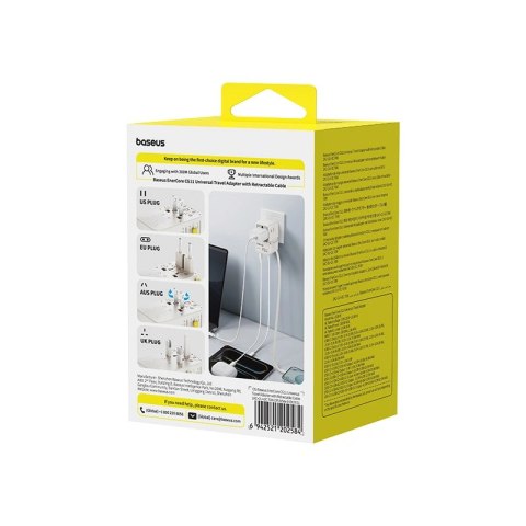 Adapter podróżny Baseus EnerCore CG11 70W 6w1 ze zwijanym kablem USB-C - biały