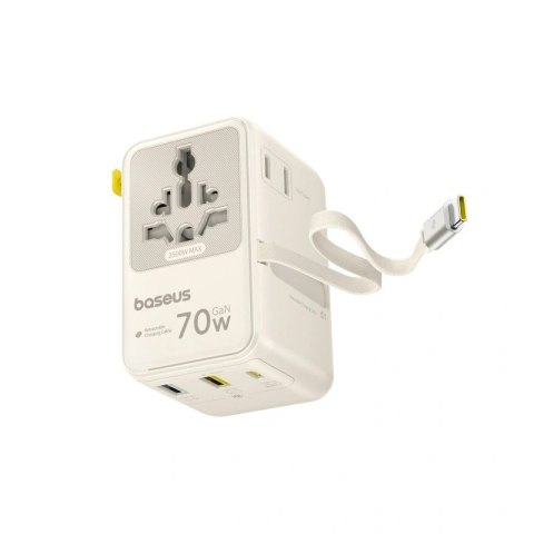 Adapter podróżny Baseus EnerCore CG11 70W 6w1 ze zwijanym kablem USB-C - biały