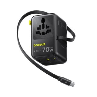 Adapter podróżny Baseus EnerCore CG11 70W 6w1 ze zwijanym kablem USB-C - czarny