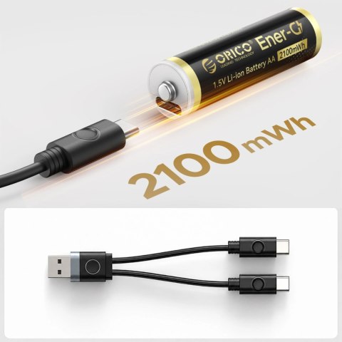 Bateria litowa Orico Ener-G EG5C 1,5 V 2100mWh akumulator AA USB-C z kablem ładującym 2 szt.