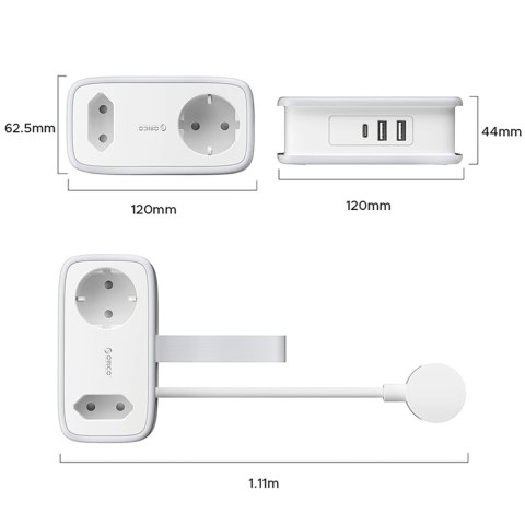Listwa zasilająca Orico APP 15.5W 5w1 2x AC + 2x USB-A + 1x USB-C - biała