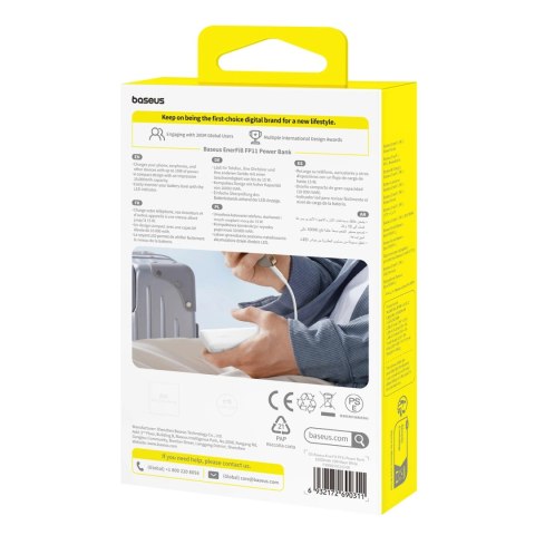 Powerbank Baseus EnerFill FP11 10000mAh 15W z białym kablem USB-C 20V/3A 30cm - biały