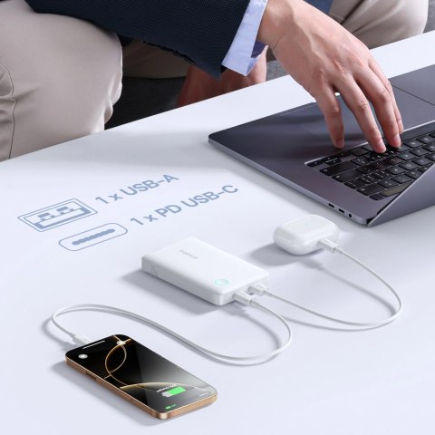 Powerbank Baseus EnerFill FP11 10000mAh 15W z białym kablem USB-C 20V/3A 30cm - biały