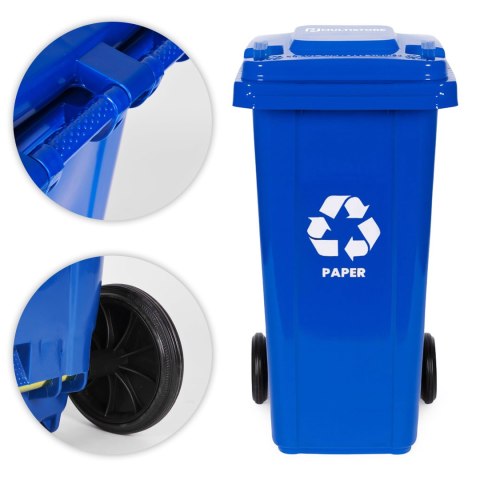 Zestaw 4 koszy na śmieci pojemniki 4x240L niebieski zielony żółty czarny makulatura szkło plastik odpady zmieszane gumowe koła