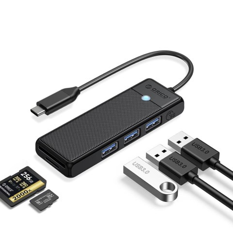 Hub USB Orico PAPW3AT-U3 4-portowy 3x USB-A 3.0 z czytnikiem kart microSD/SD 1,8 m - czarny