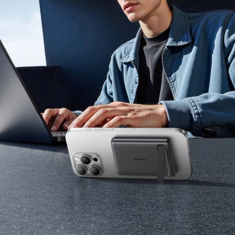 Powerbank Baseus PicoGo AM31 Qi2 5000mAh 20W kompatybilny z MagSafe z podstawką (z czarnym kablem Simple Braided USB-C - USB-C 3