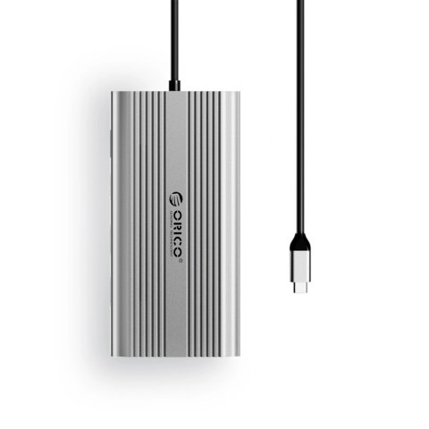 Stacja dokująca USB-C Orico XDR 12w1 USB-A USB-C HDMI 4K VGA RJ45 Gigabit PD 100W czytnik kart SD i microSD - srebrna