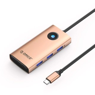 Stacja dokująca USB-C Orico PW11 6w1 3x USB-A 3.0 1x USB-C PD 100 W 1x HDMI 4K 30Hz 1x RJ45 2.5G Ethernet - różowo-złota