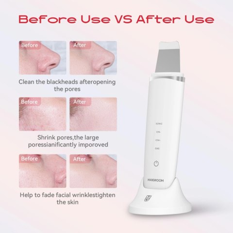 Urządzenie do peelingu kawitacyjnego MAXGROOM M-169 ultradźwiękowe z terapią światłem LED - białe