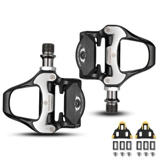 Pedały szosowe Rockbros LP-RD2BK system Shimano SPD-SL z żółtymi blokami - czarno-srebrne
