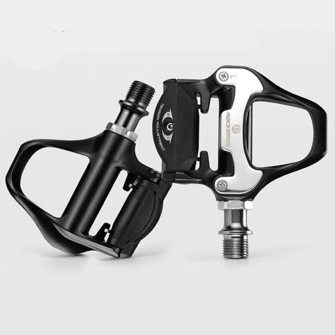 Pedały szosowe Rockbros LP-RD2BK system Shimano SPD-SL z żółtymi blokami - czarno-srebrne