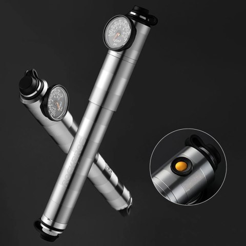 Pompka rowerowa Rockbros HQ-67A-L03 z manometrem - srebrna