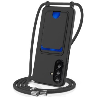 Etui na Samsung Galaxy A57 5G z TPU z uchwytem na kartę i smyczą crossbody - czarne