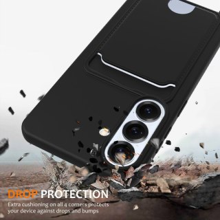 Etui na Samsung Galaxy S26 z TPU z uchwytem na kartę i smyczą crossbody - czarne