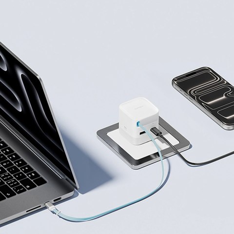 Ładowarka sieciowa Cuktech AD653W 67 W GaN 2x USB-C + USB-A ze zwijanym kablem USB-C 70 cm - biała