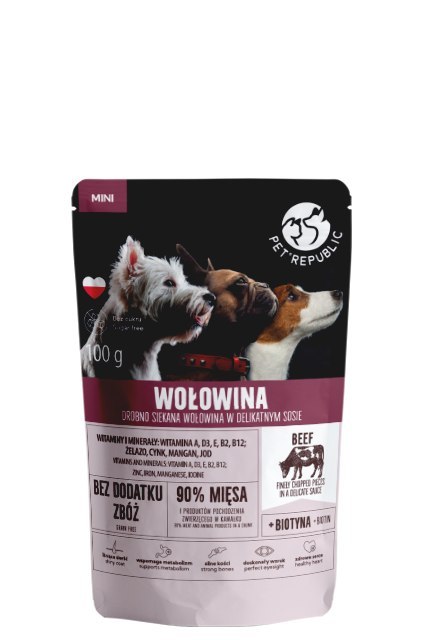 PetRepublic drobno siekane kawałki w delikatnym sosie - wołowina 100g dla psa