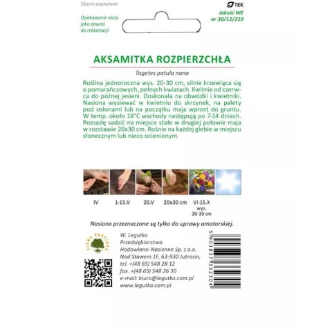 Aksamitka rozpierzchła pełnokwiatowa, pomarańczowa - 1 g