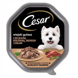 CESAR tacka 150 g - pełnoporcjowa mokra karma dla psa z indykiem i wołowiną w aromatycznym sosie.