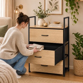 Szafka z 3 szufladami materiałowymi regał 60 cm organizer tekstylny loft ModernHome