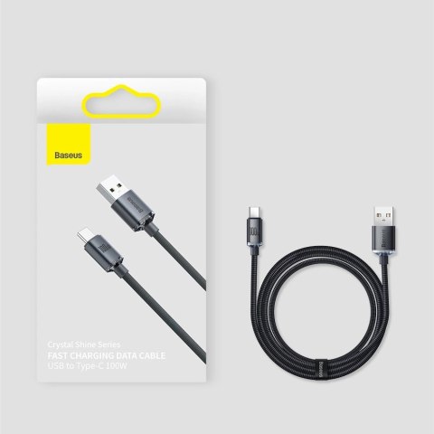 Baseus Crystal Shine Series kabel przewód USB do szybkiego ładowania i transferu danych USB Typ A - USB Typ C 100W 1,2m czarny (
