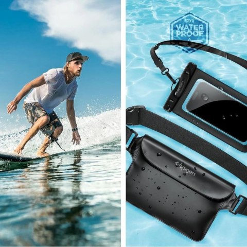 Torba Spigen Aqua Shield A621 wodoodporna biodrowa + etui unoszące się na wodzie - czarne