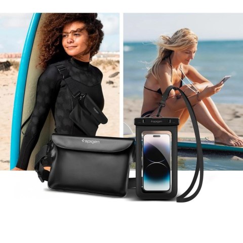 Torba Spigen Aqua Shield A621 wodoodporna biodrowa + etui unoszące się na wodzie - czarne
