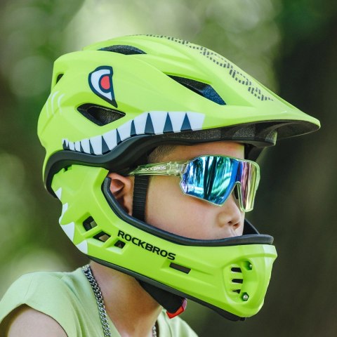 Kask rowerowy Rockbros TT-32003 Shark dziecięcy z odpinaną szczęką rozmiar S (48-52) - zielony