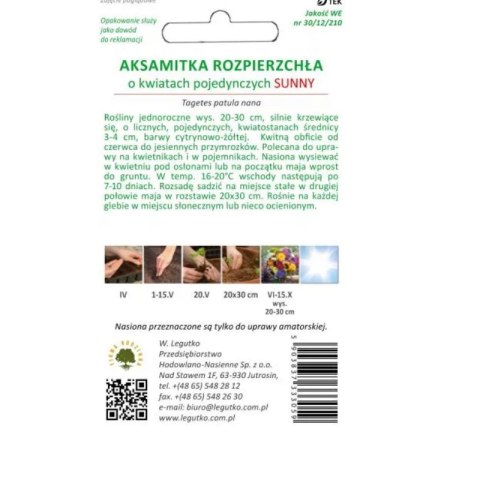 Aksamitka Rozpierzchła Sunny Żółta 1g
