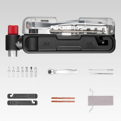 Zestaw narzędzi rowerowych Rockbros multitool z pompką na naboje CO2 i kluczem grzechotkowym - czarny
