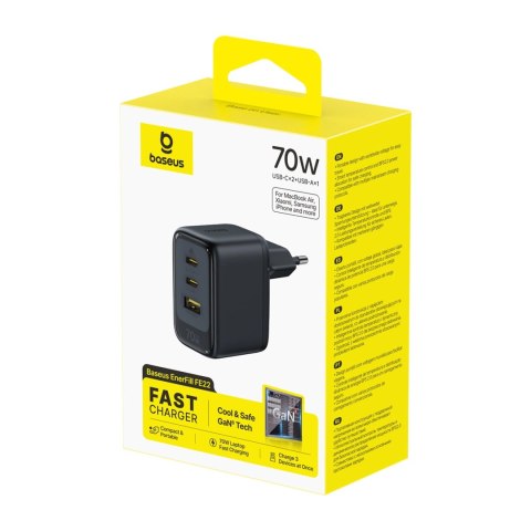 Ładowarka sieciowa Baseus EnerFill FE22 70W 2 x USB-C + USB-A - czarna