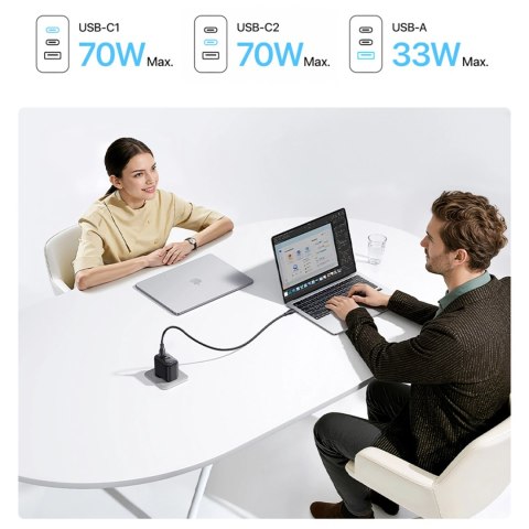Ładowarka sieciowa Baseus EnerFill FE22 70W 2 x USB-C + USB-A - czarna