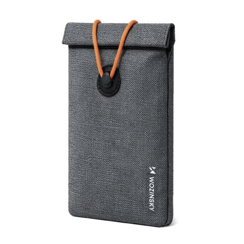Etui blokujące sygnał RFID Wozinsky WPB-R12 na telefon z klapką i sznurkiem 21.5x12 cm - szare