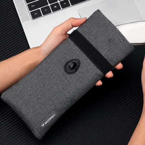 Etui blokujące sygnał RFID Wozinsky WPB-R12 na telefon z klapką i sznurkiem 21.5x12 cm - szare
