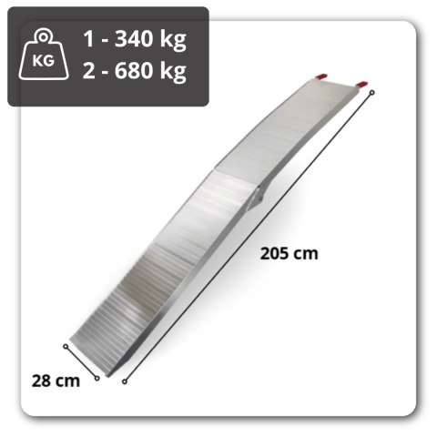 Rampa aluminiowa składana 340kg 205cm antypoślizgowa motocykl kosiarka