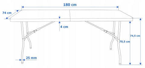 Stół cateringowy RATTAN składany w walizkę - 180 cm szary